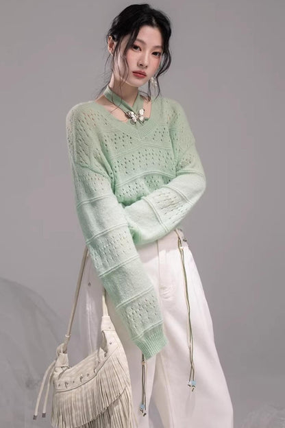 Ensemble Gilet Tricoté Vert Printemps