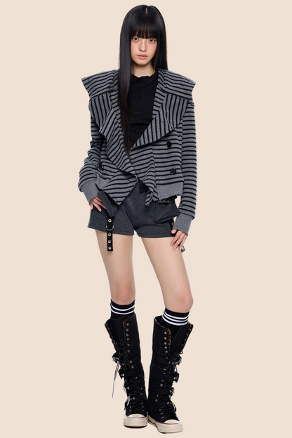 Striped Patchwork Hooded Cardigan