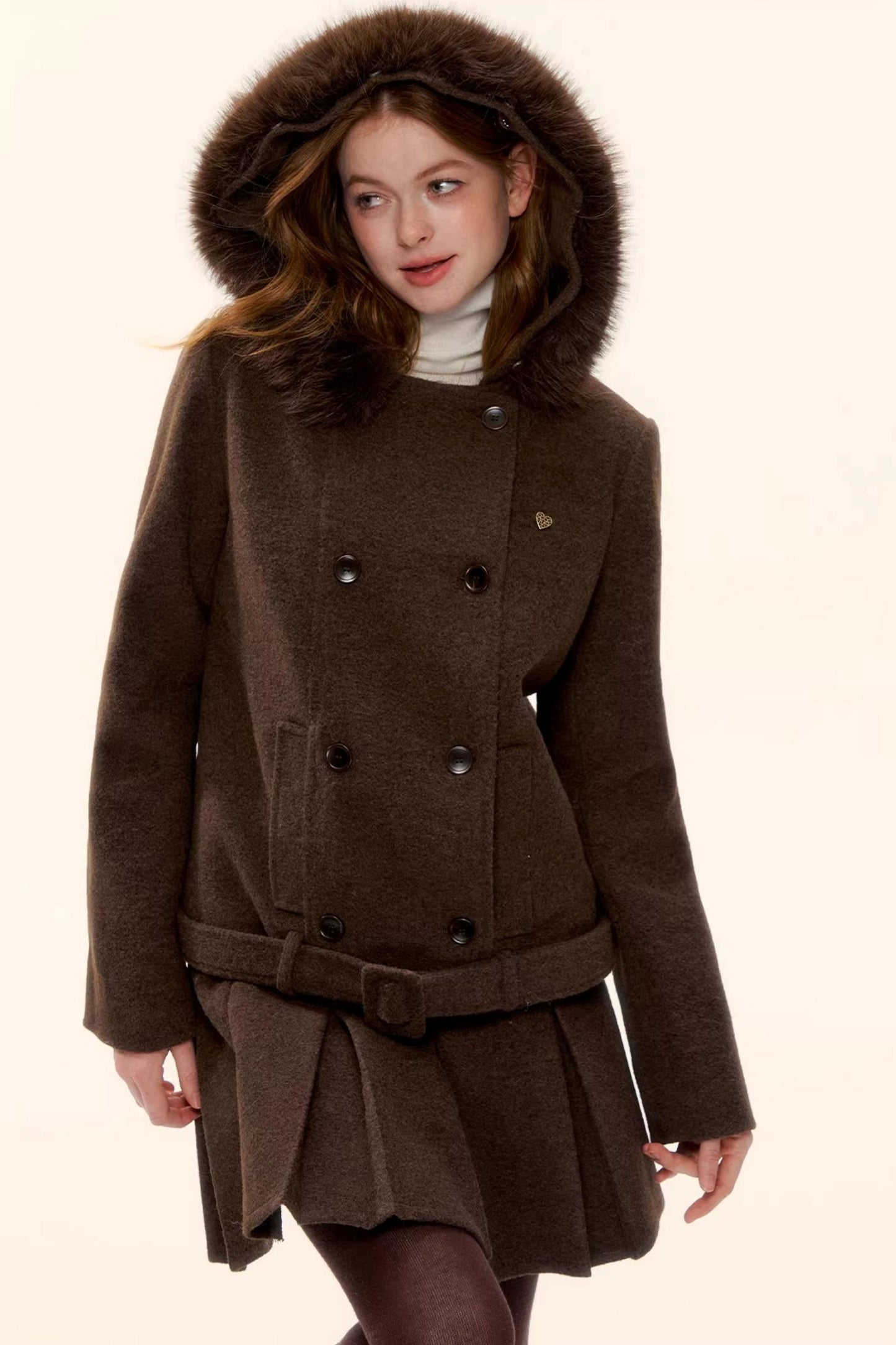 Retro Coffee Woolen Coat Set-Up