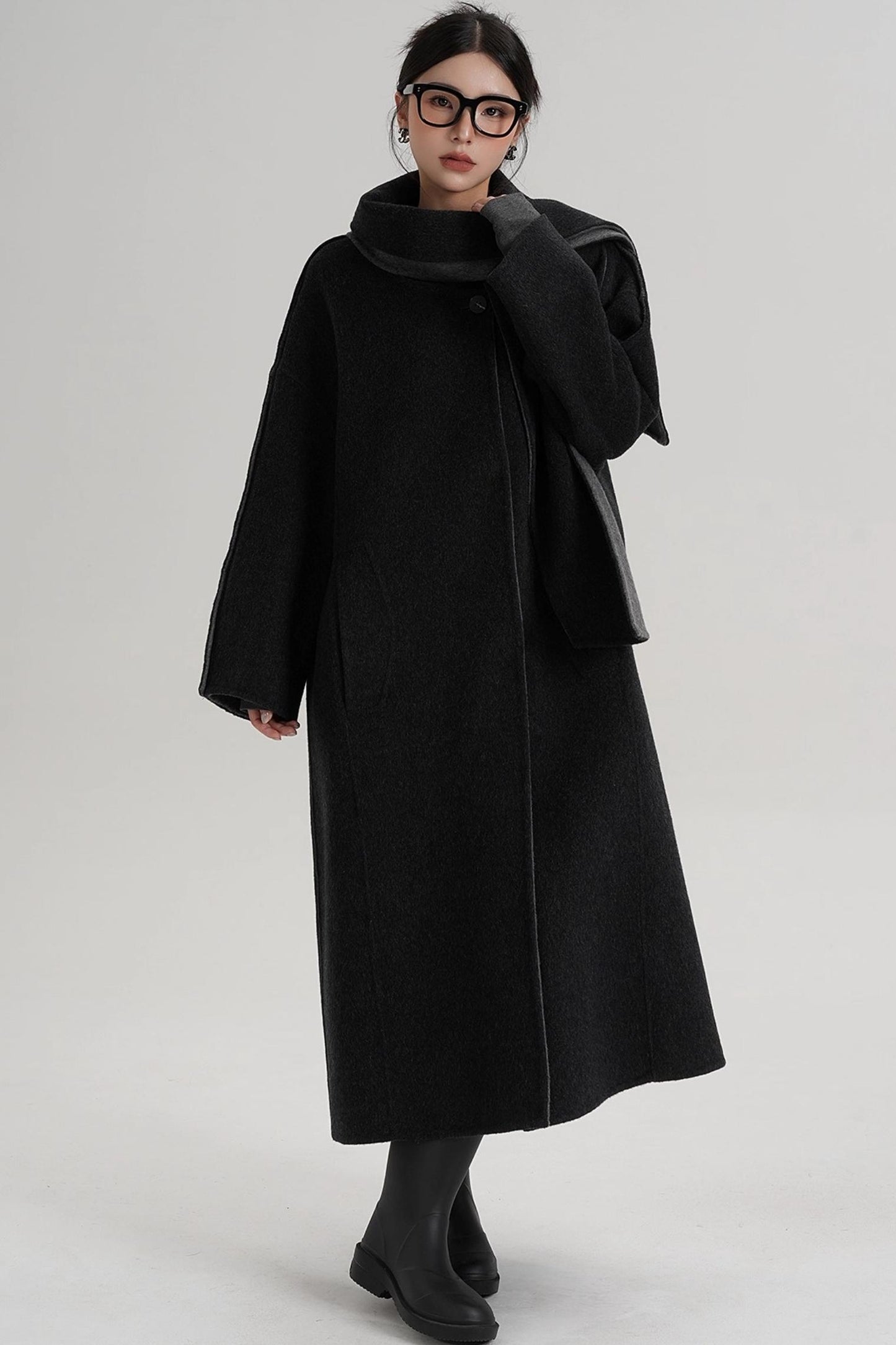 Reversible Two-Tone Scarf Wool Coat