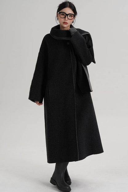 Reversible Two-Tone Scarf Wool Coat