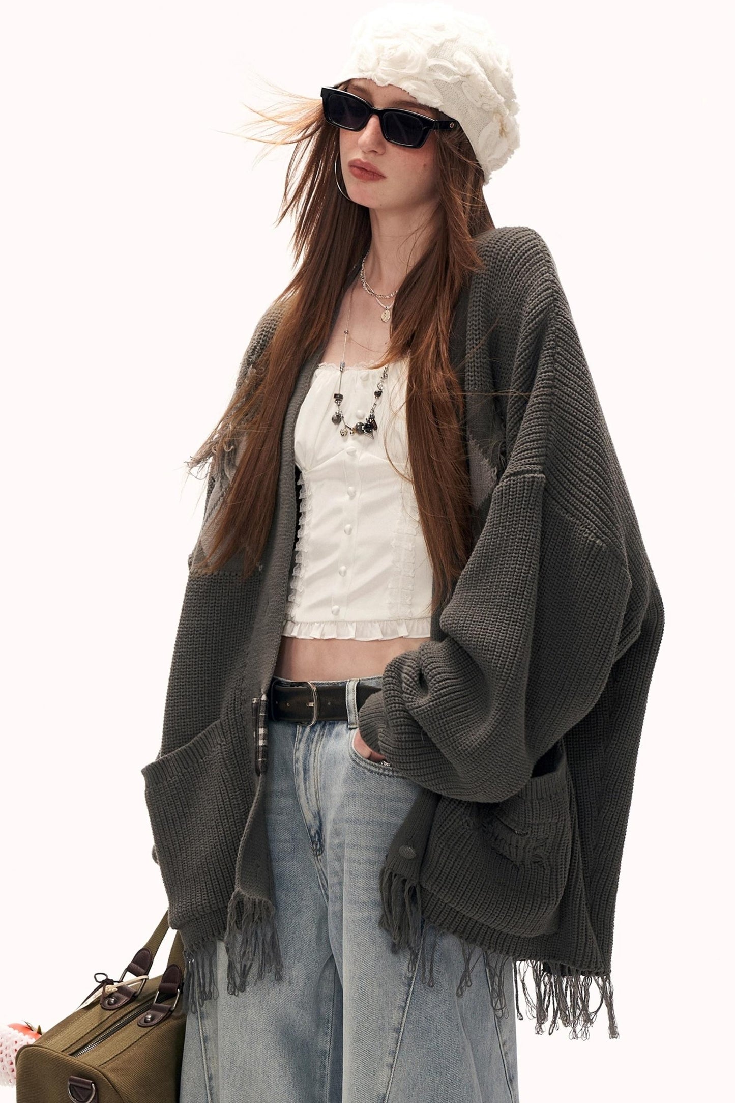 Patchwork Tassel Knit Sweater Jacket
