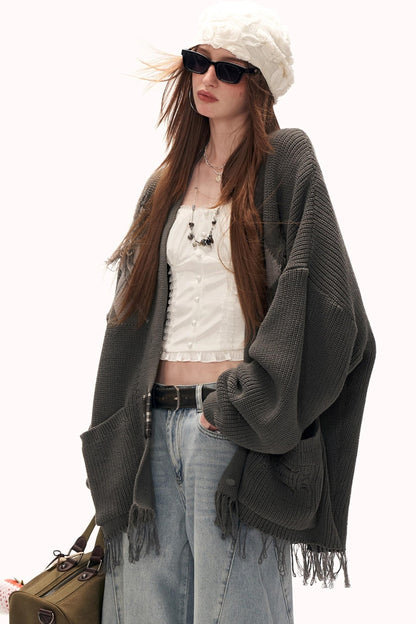 Patchwork Tassel Knit Sweater Jacket