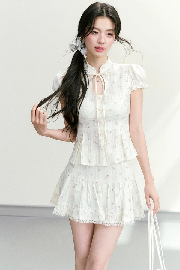 Floral Puff Sleeve Blouse Set-Up