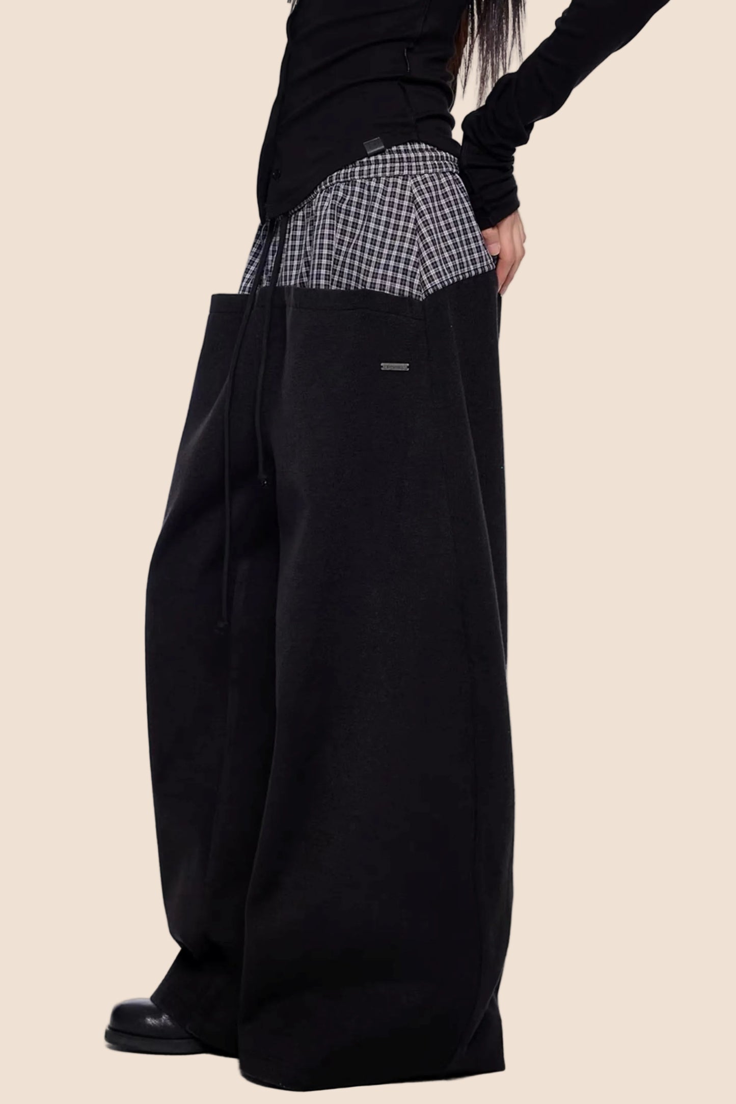 Plaid Patchwork Wide-Leg Pants