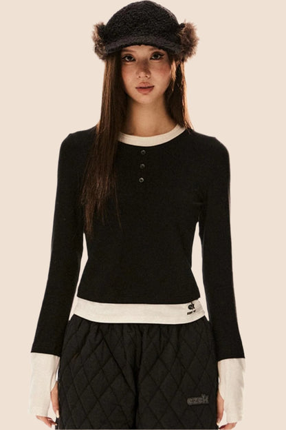 Slim Fit Fake Two-Piece Knit Top