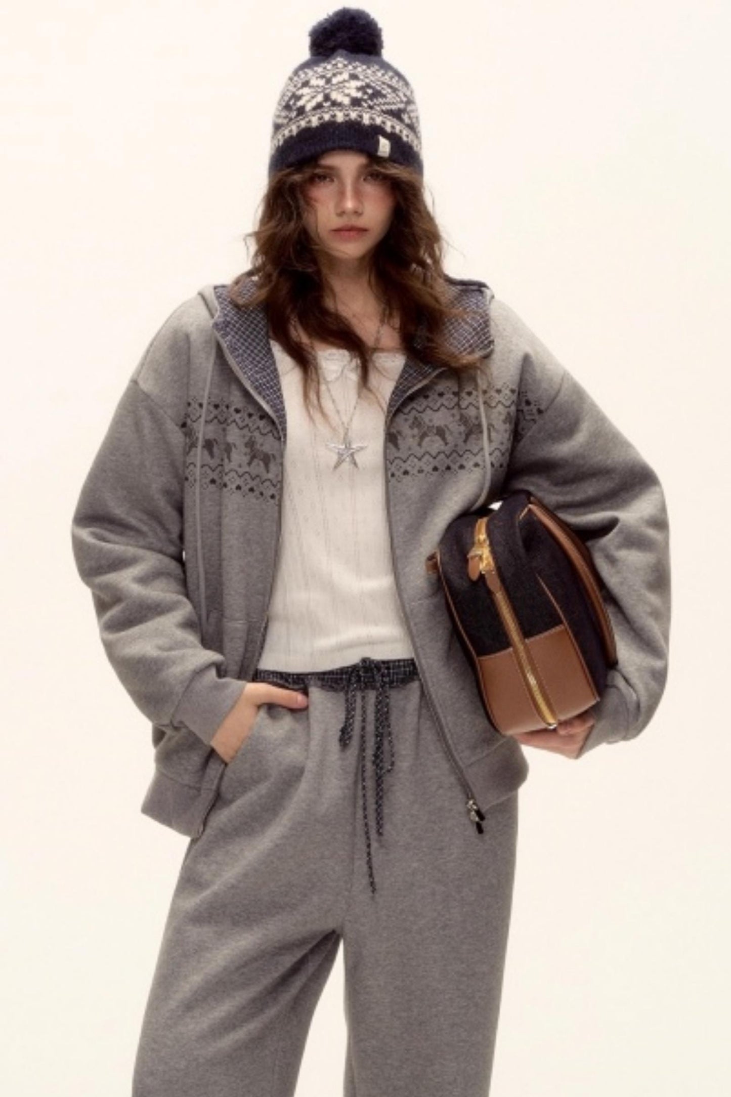 Fair Isle Quilted Jacket Pants Set-Up