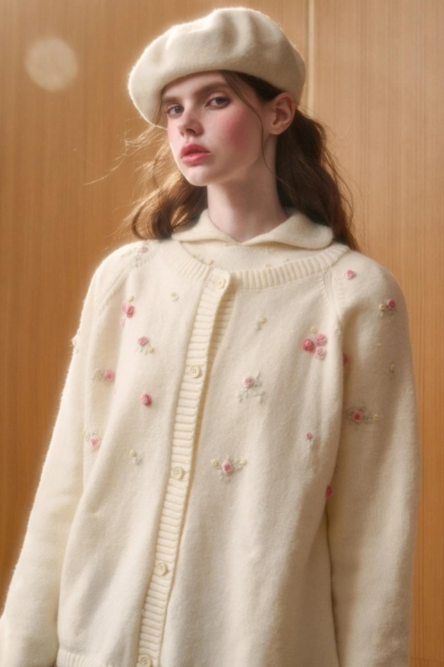 Hand-Embroidered Wool Cardigan