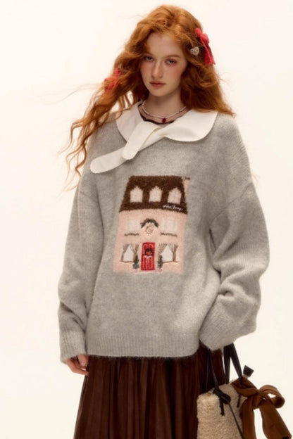 Jacquard Embroidered Wool Sweater
