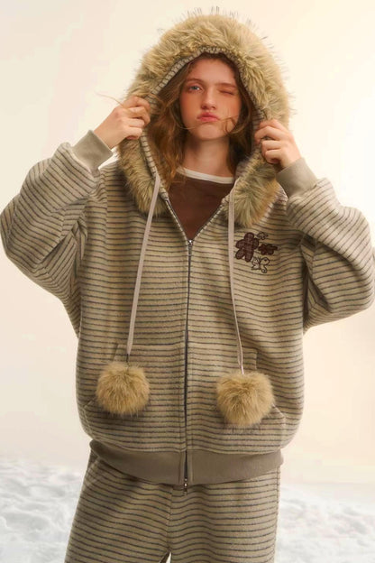 Retro Velvet Striped Jacket Set-Up