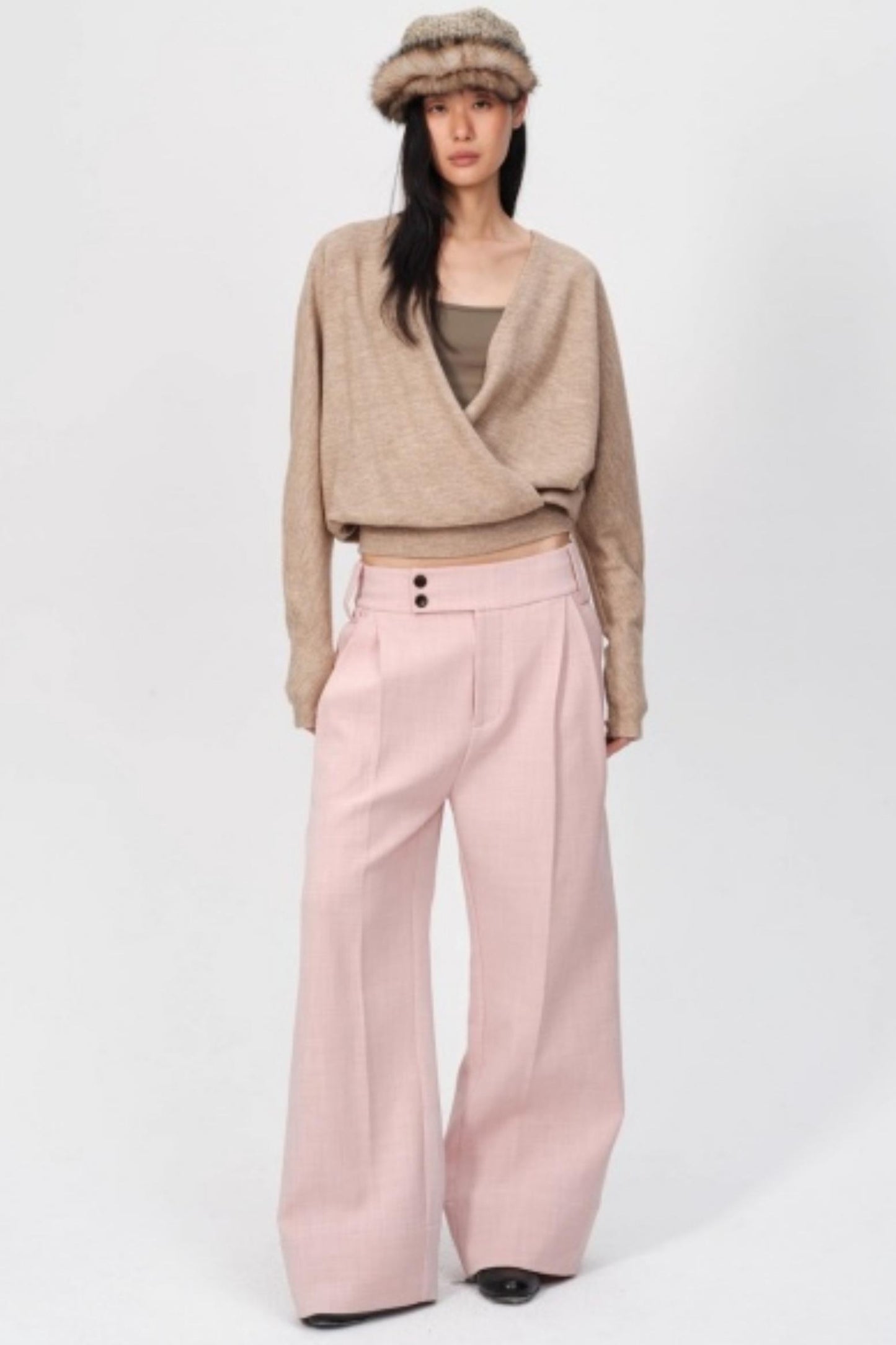 Thickened Oatmeal V-Neck Top