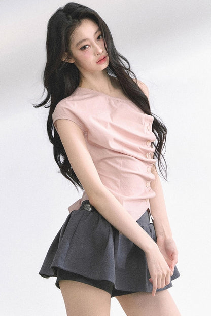 French Lace Asymmetrical Slim Fit Top