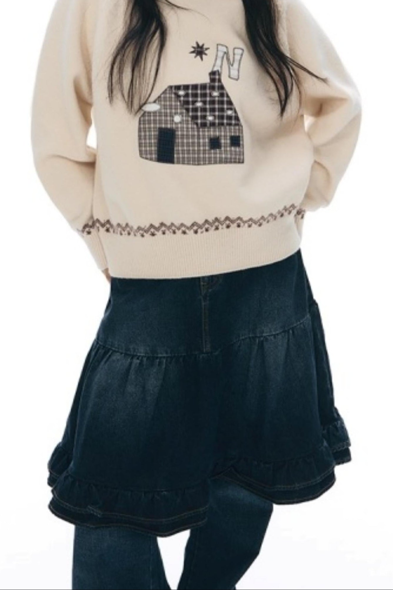 Vintage Lace Denim Skirt