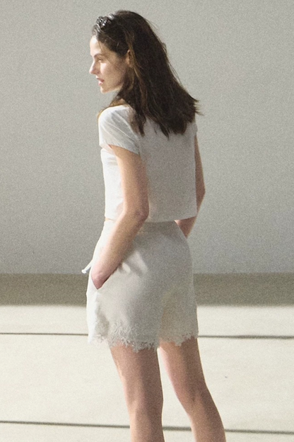 Lyocell-Spitzenhose mit weitem Bein