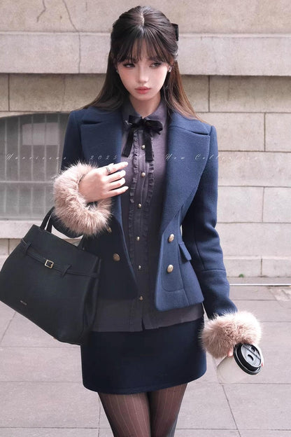 Navy Blue Velvet Wool Suit Set-Up