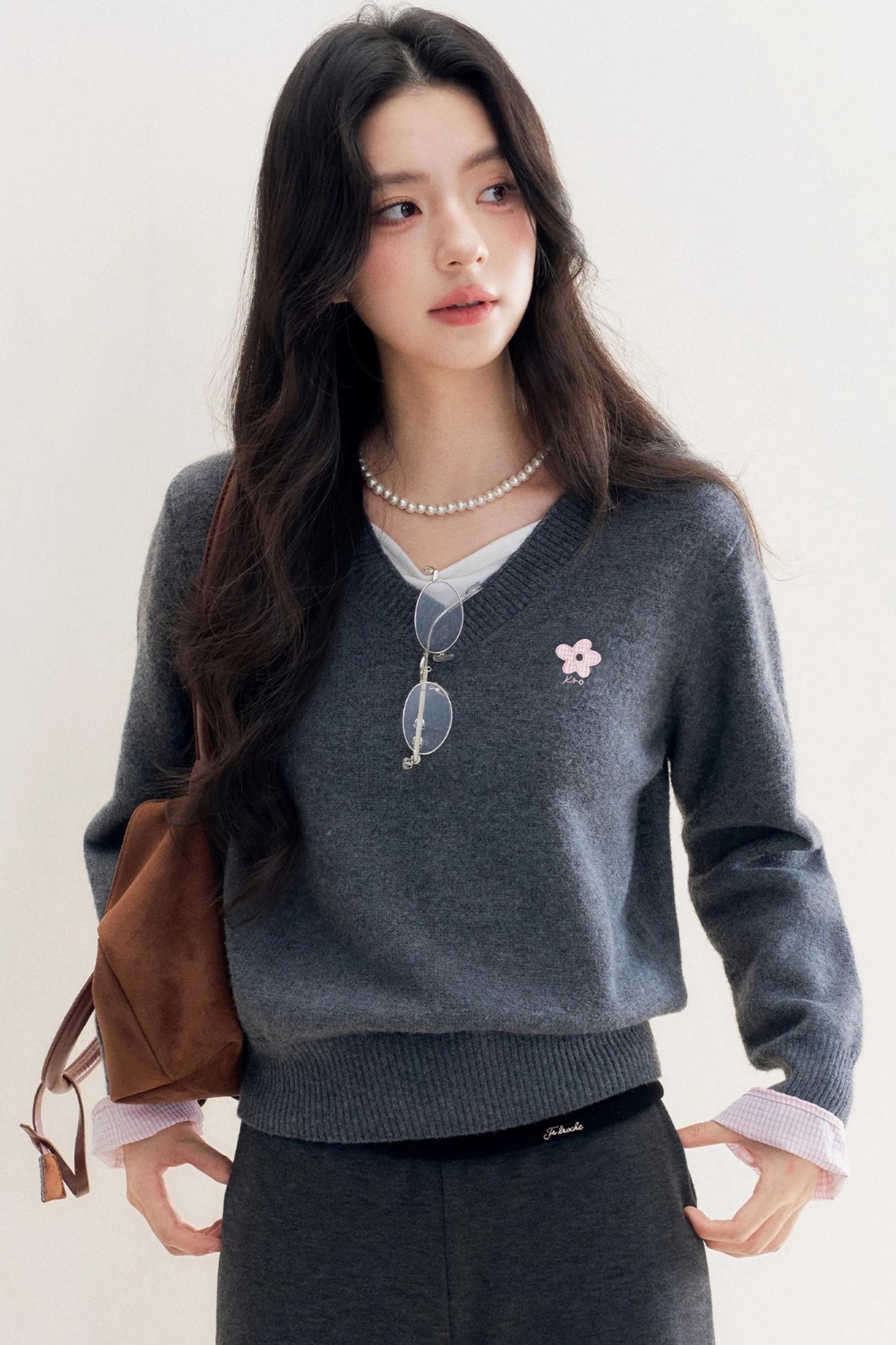 Romantic Check Wool-Blend V-Neck Sweater