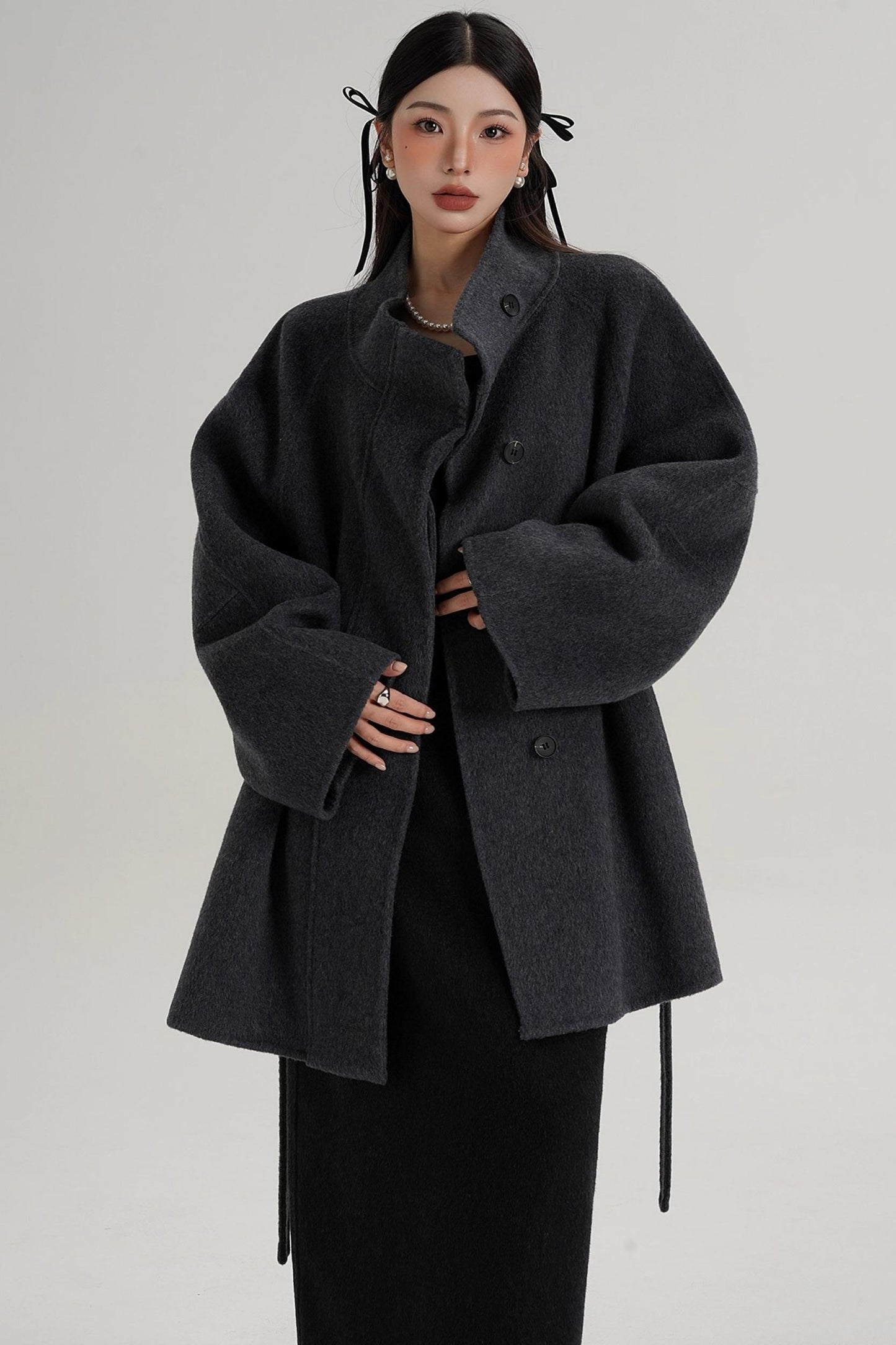 Elegant Woolen Lace-Up Coat