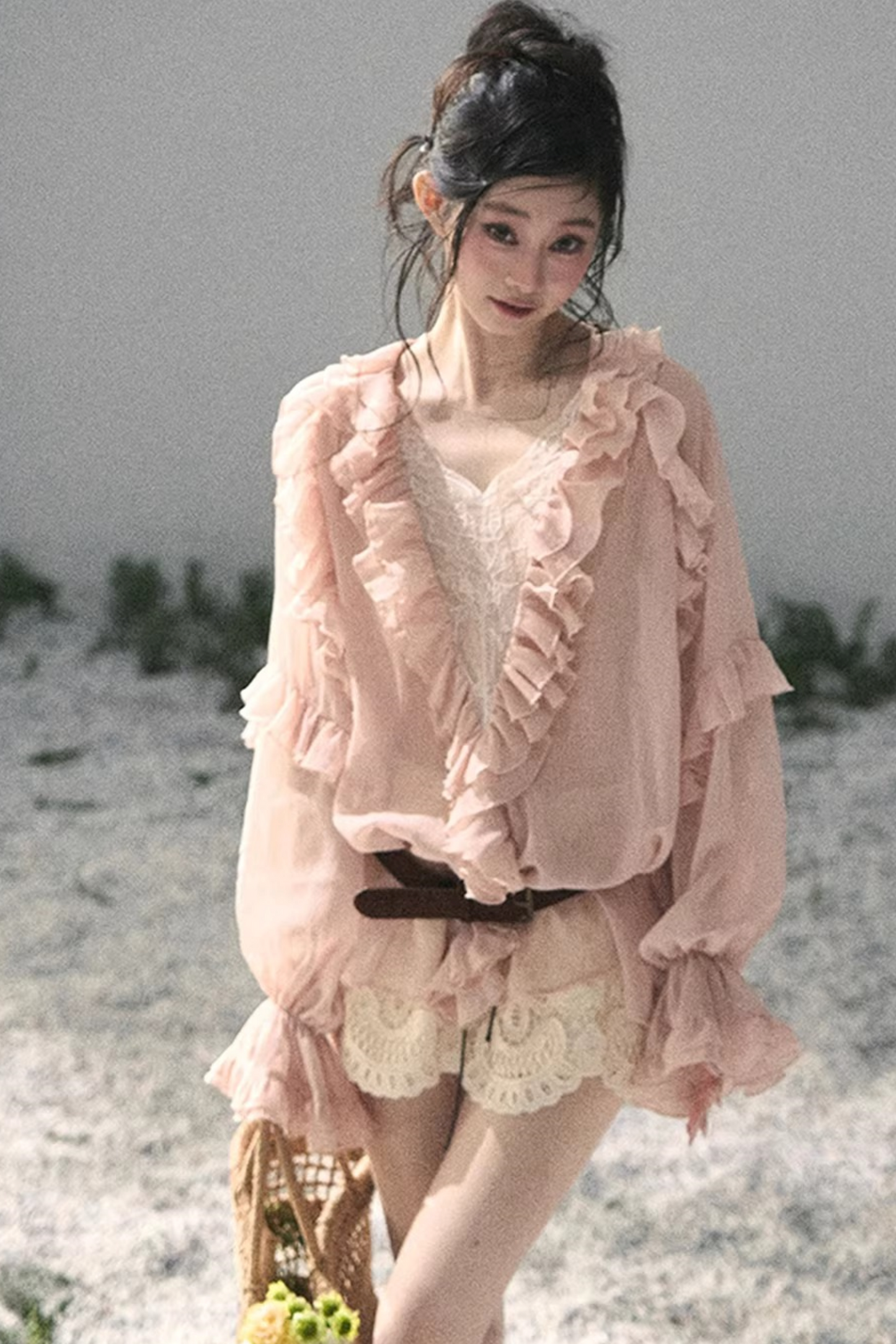 Ruffled Lace Chiffon Blouse