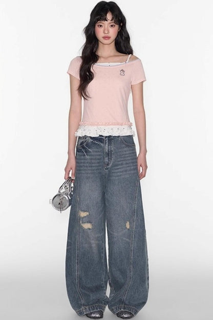 Nap Embroidery Short Sleeve T-Shirt