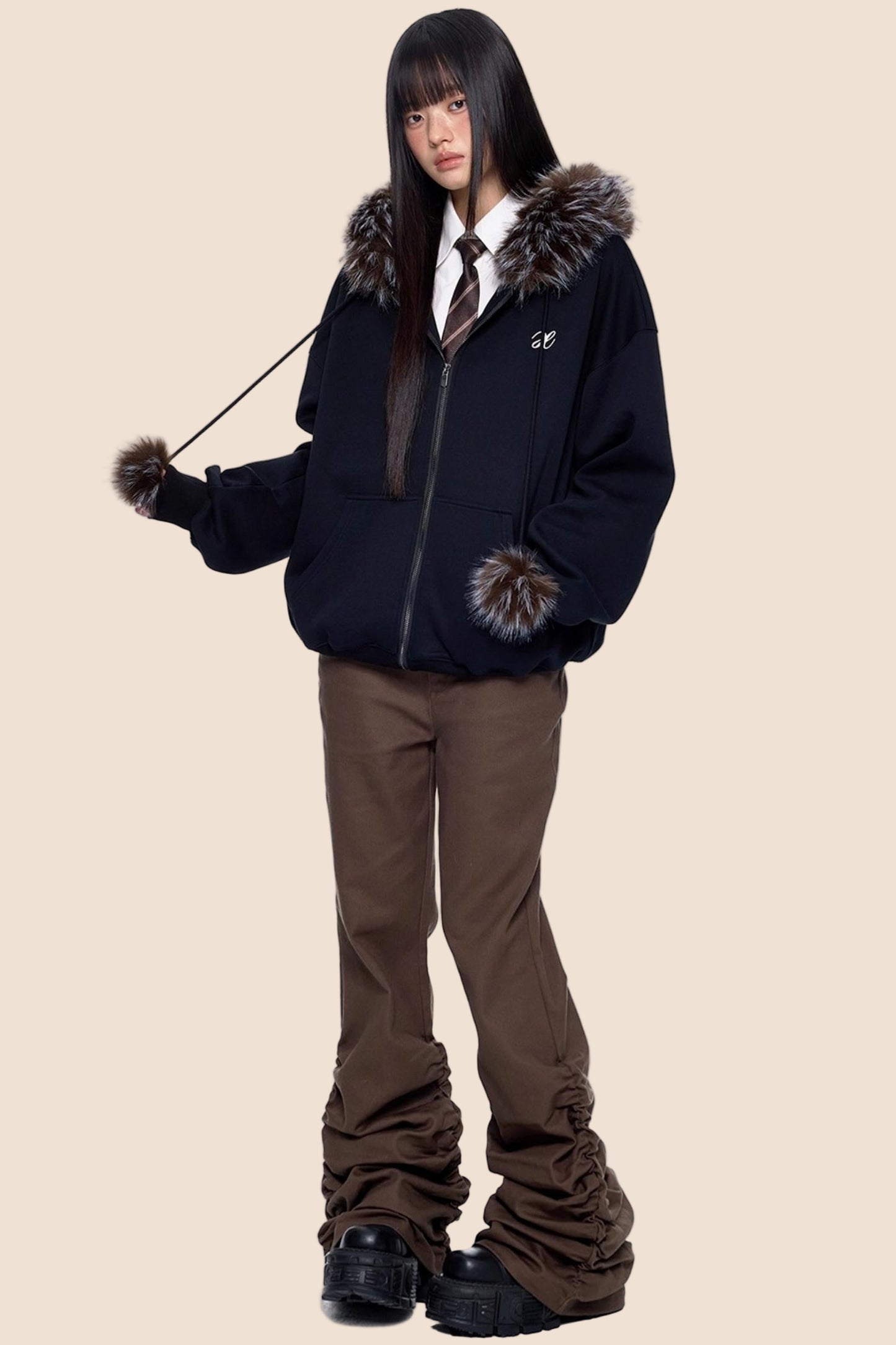 Hooded Embroidered Fleece Cardigan