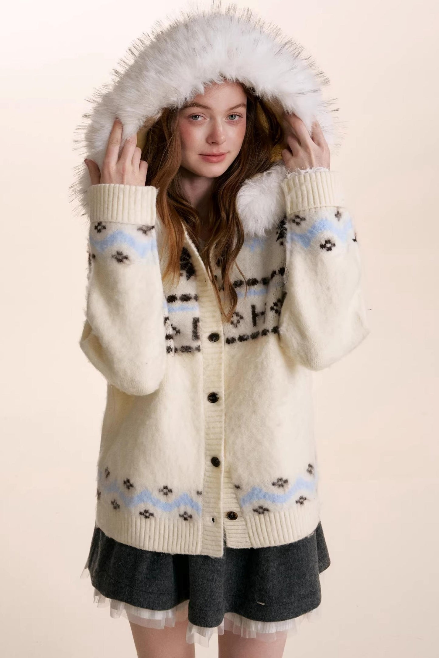 Fair Isle Wool Hooded Cardigan
