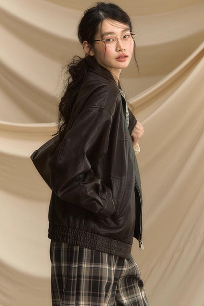 Ultra-Soft Vintage Brown Leather Womens Flight Jacket