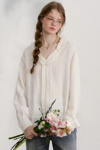 Striped Lace Sleeve Blouse