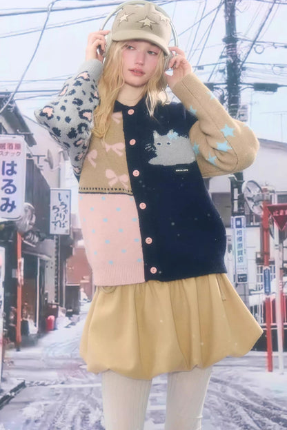 Retro Color-Blocking Cardigan Jacket