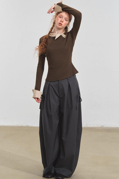 Bow Tie Slim Knit Top