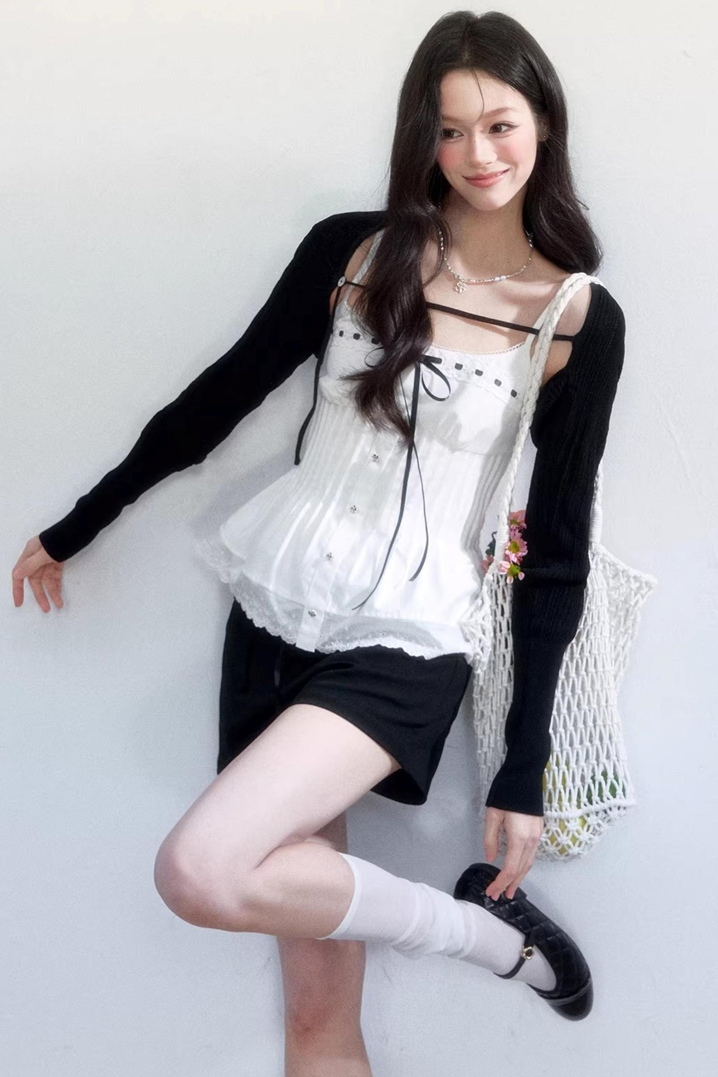Black and White Ice Silk Two-Piece Set-Up
