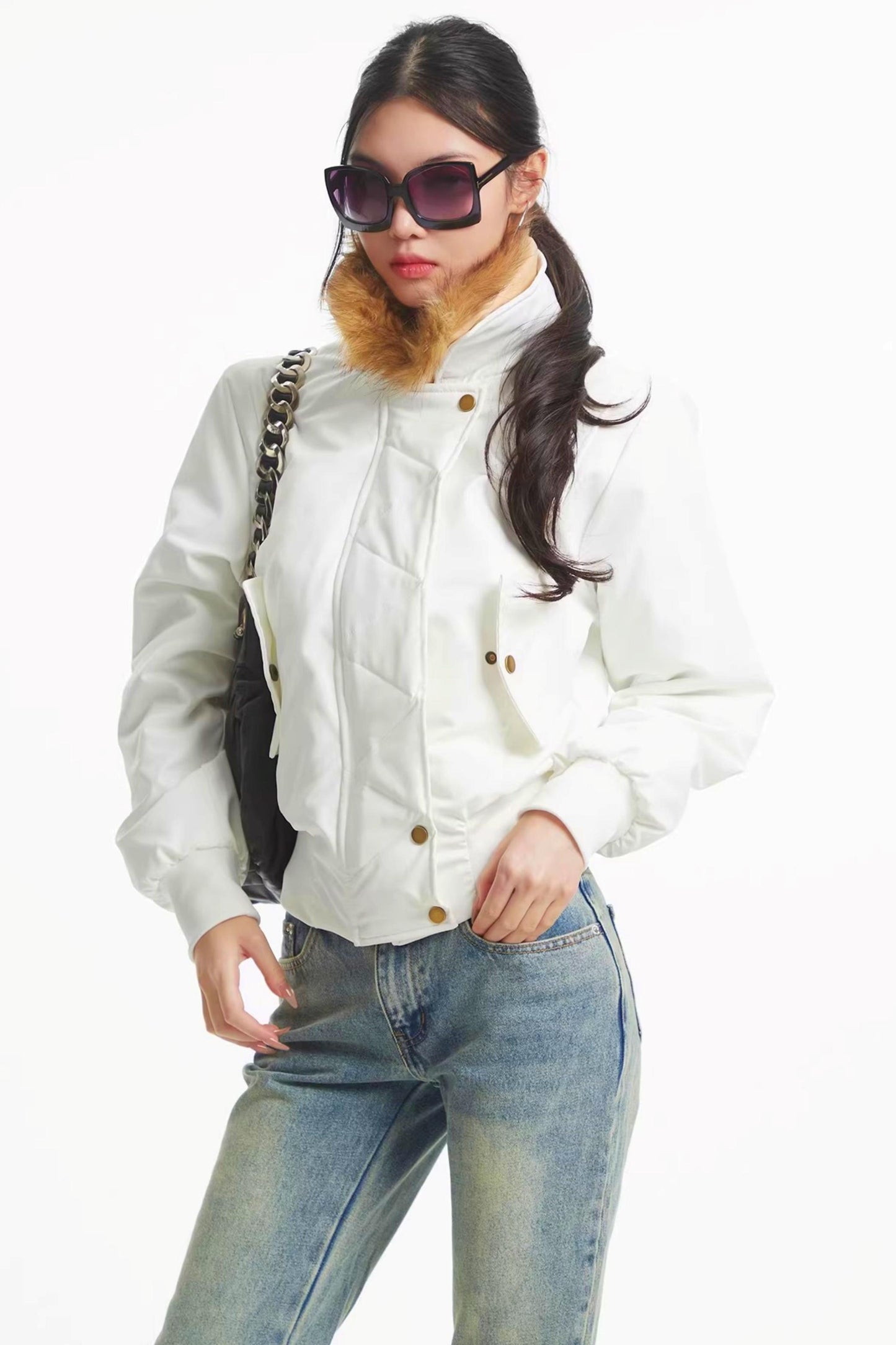 Korean Black Fur Collar Jacket