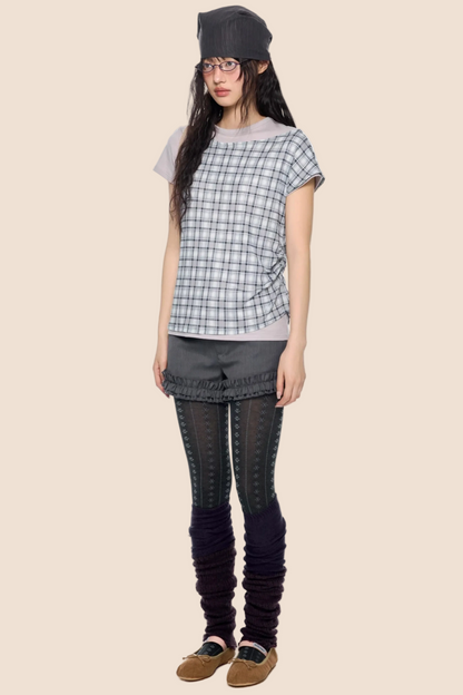 Plaid Layered Retro Top Set