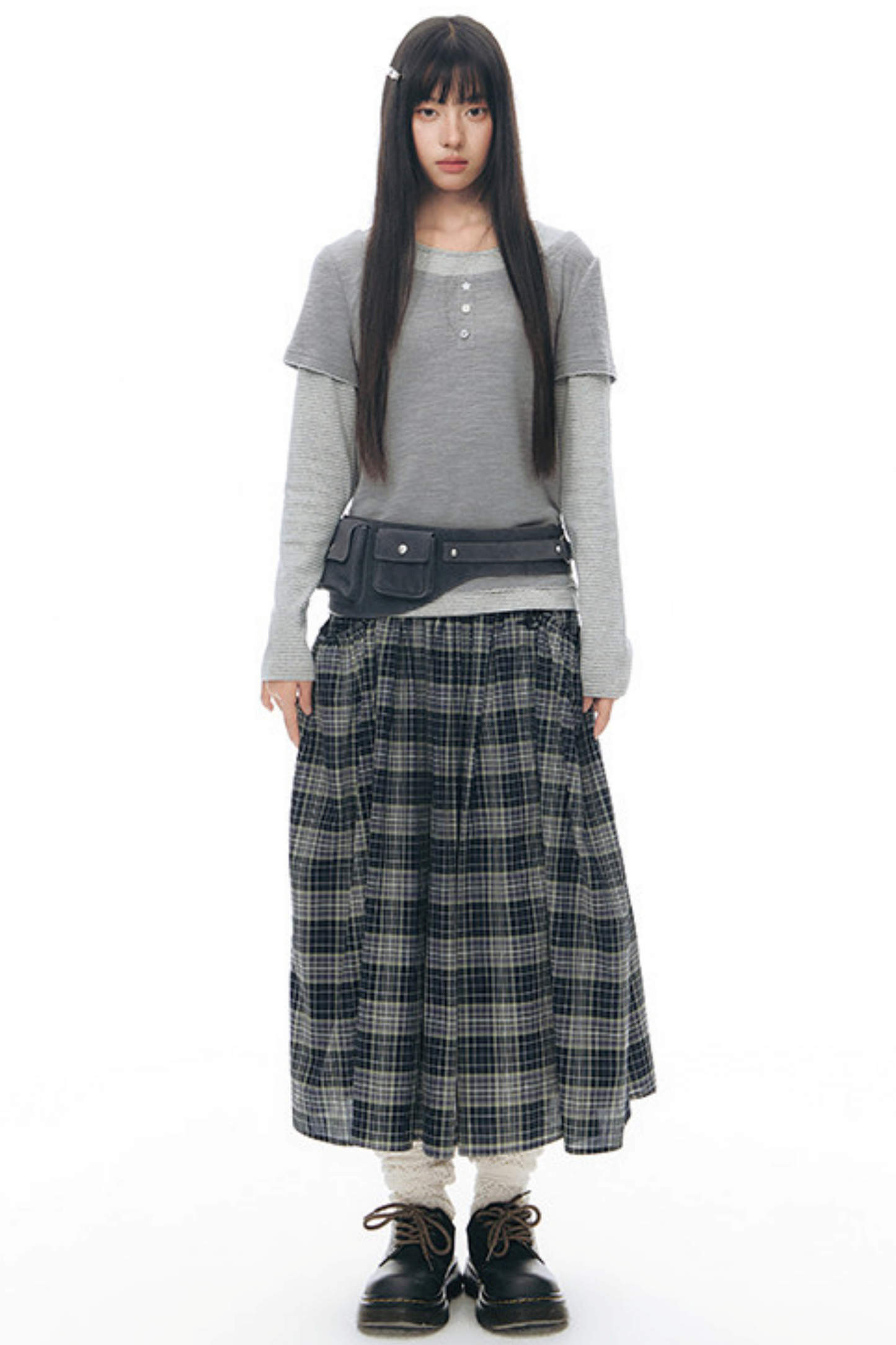 Henley Collar Fake Two-Piece Top