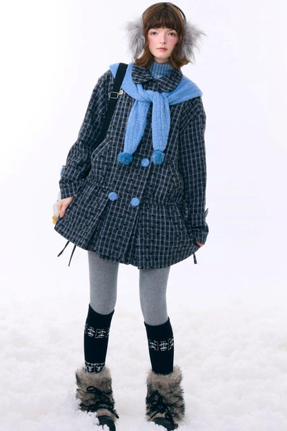 Dark Gray Plaid Wool Coat