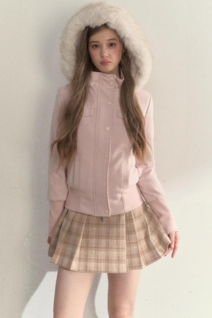 Plaid Leather Buckle Skirt