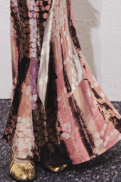 Lotus Print Fake Two-Piece Mermaid Dress