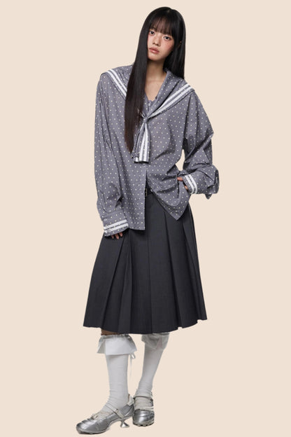 Navy Polka Dot Striped Shirt