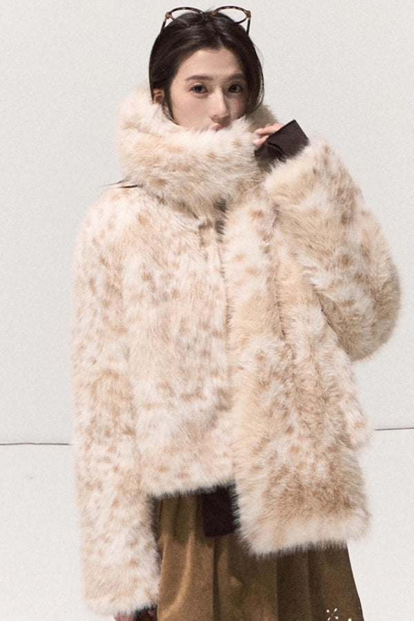 Girlish Leopard Print Fur Coat Set-Up