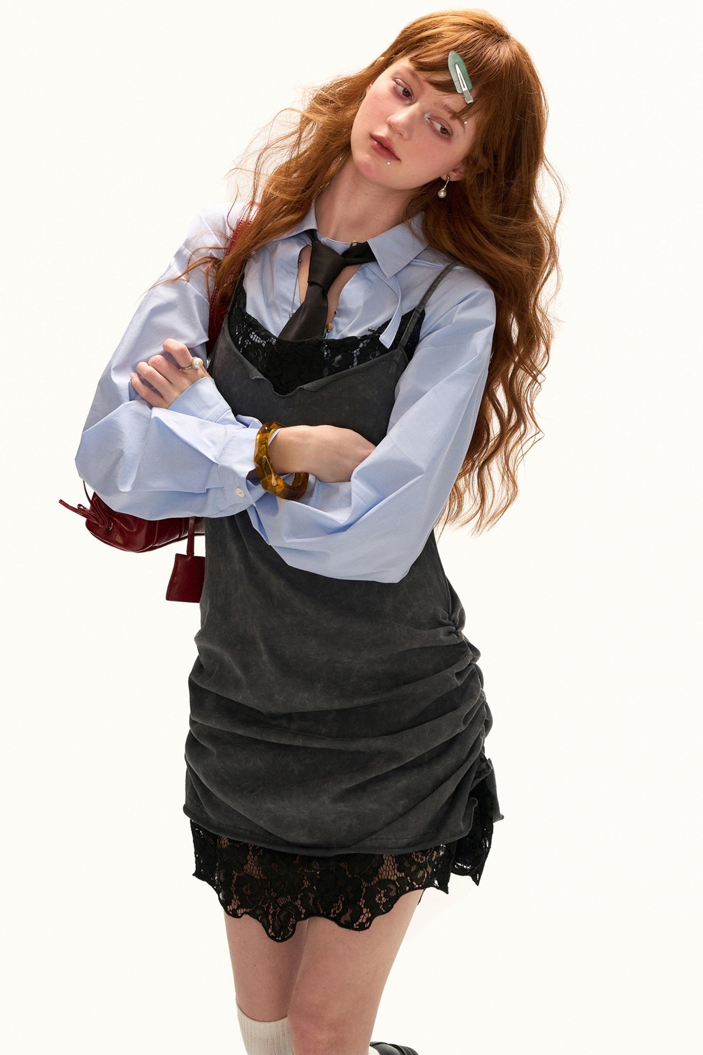 Blue Waist Long Sleeve Shirt