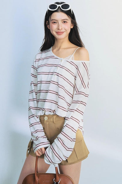 Blue Striped Bag-Up T-Shirt