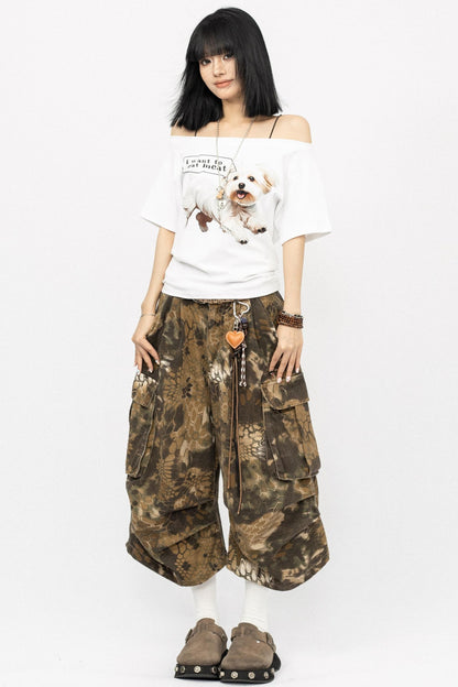 Vintage Camouflage Wide-Leg Pants