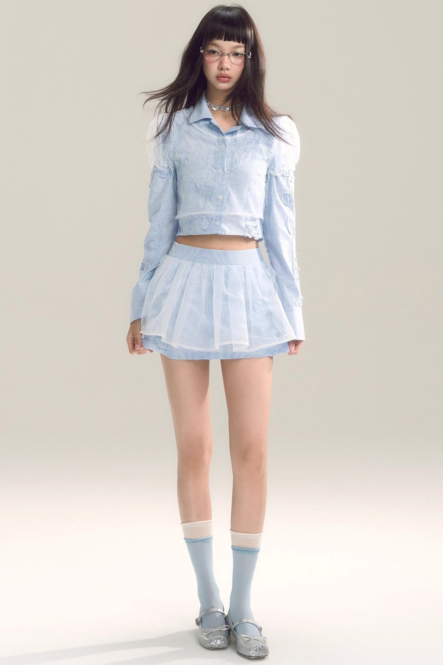 Organza Stripe Skirt Shirt Set-Up