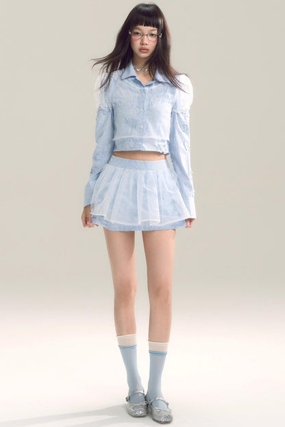 Organza Stripe Skirt Shirt Set-Up