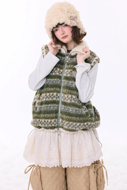 Retro Fair Isle Fleece Vest Jacket