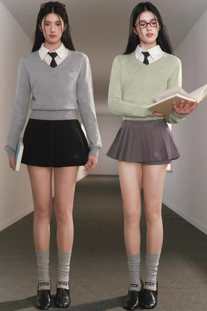 V-Neck Waist-Cinching Knit Sweater