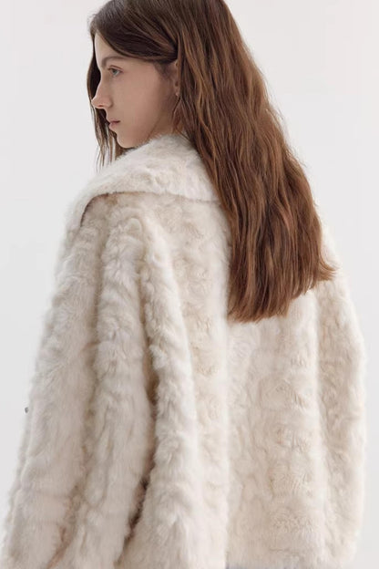 Imitation Horn Button Faux Fur Jacket