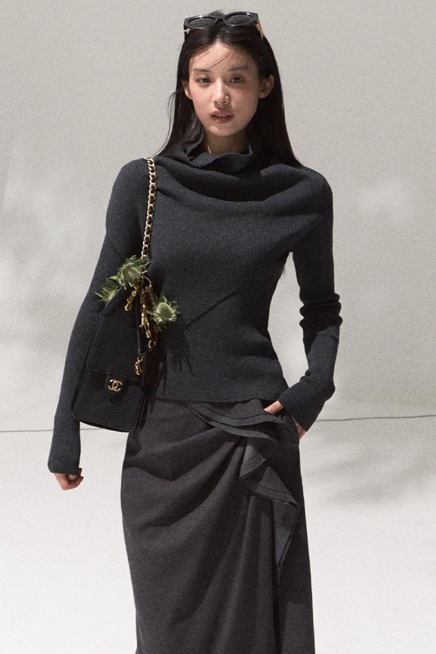 Green Oak Gray Pleated Skirt