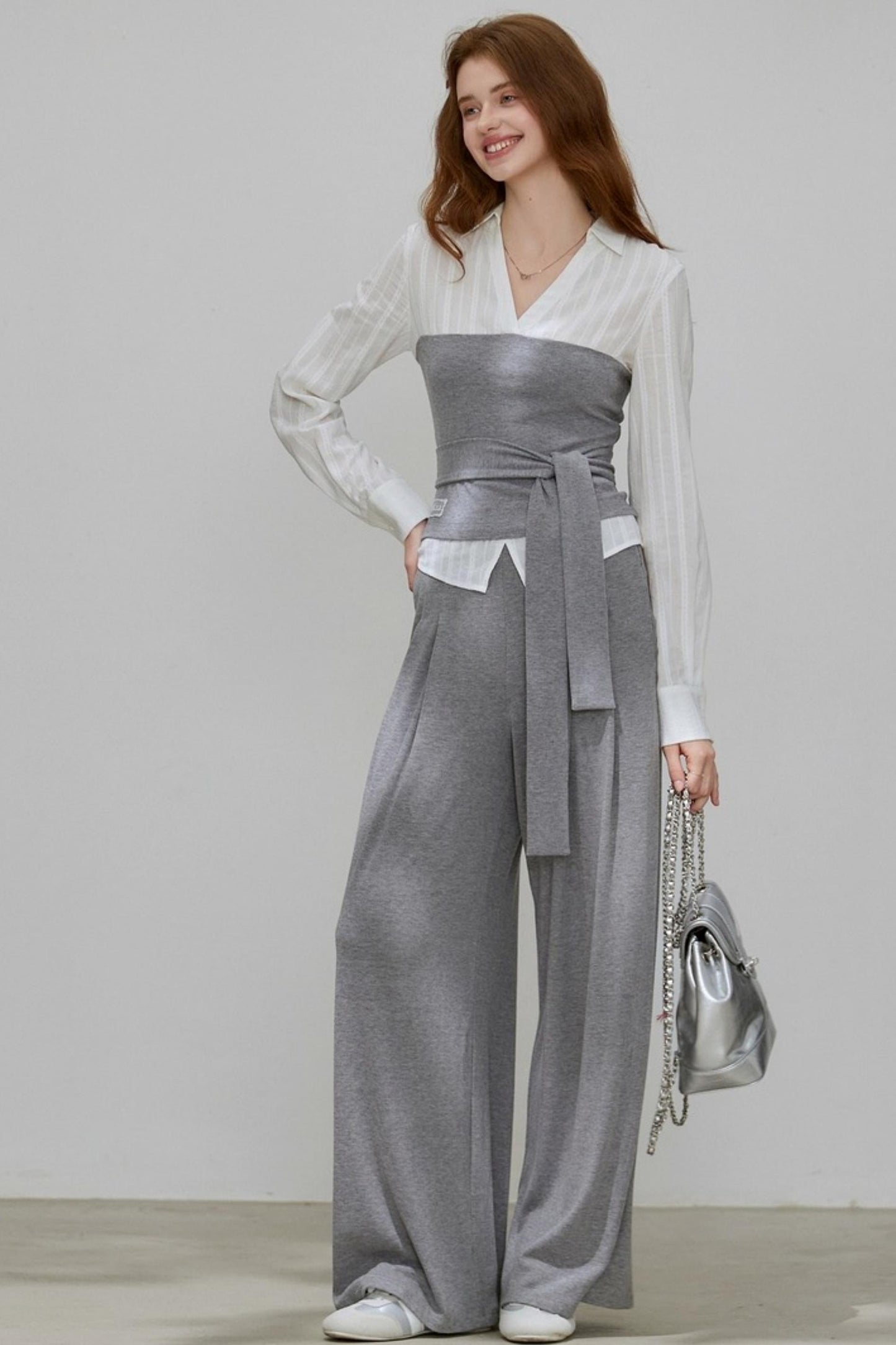 Summer Autumn Knitted Fake Two-Piece Set-Up