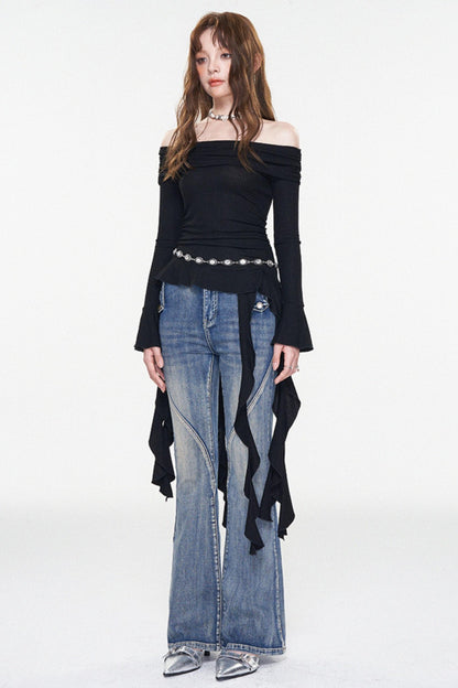 Ruffle One-Shoulder Glitter Top