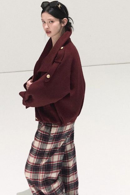 Pure Cotton Plaid Wide-Leg Pants